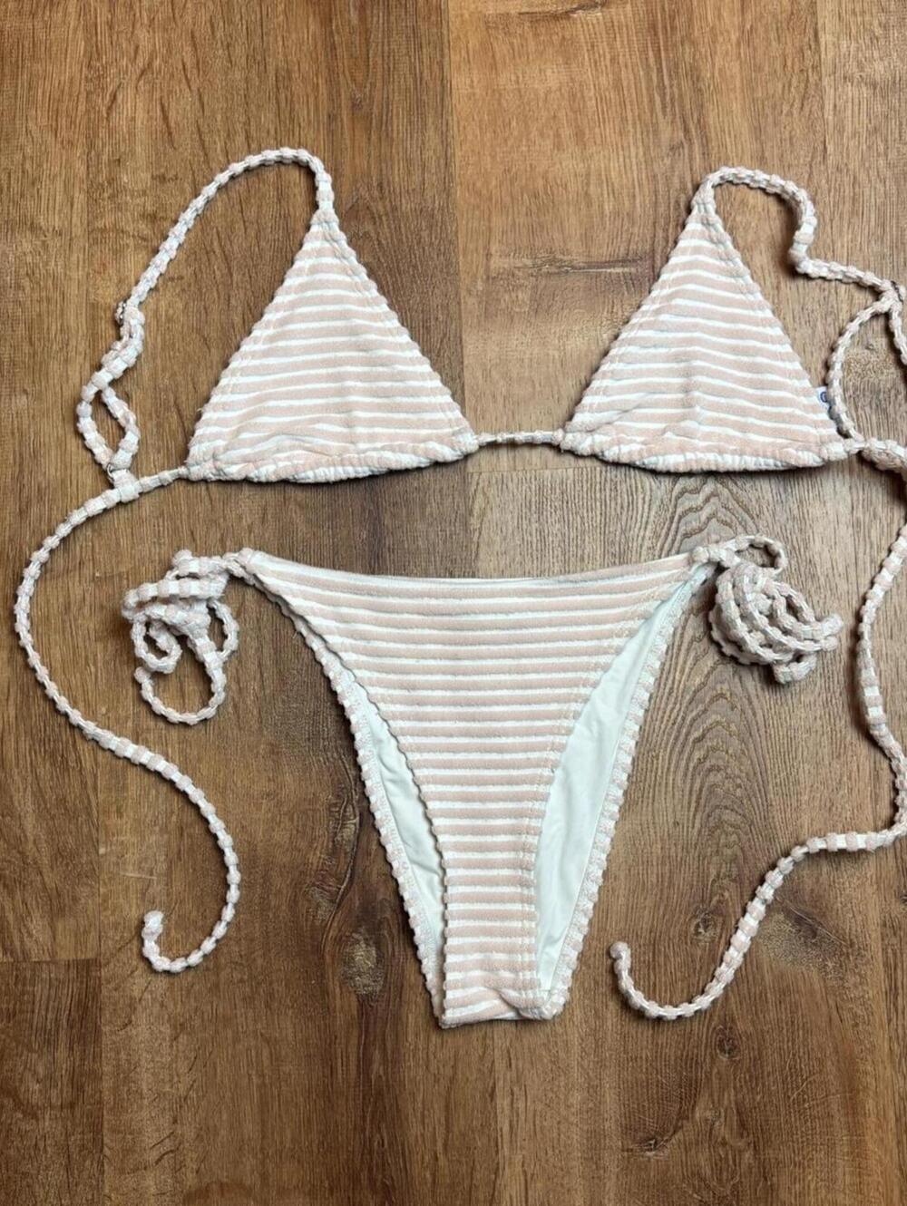 Sabo Skirt swim bikini pink white stripes sz medium triangle beach summer